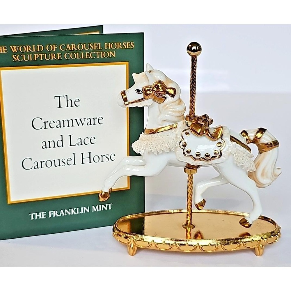 Vintage Franklin Mint‎ Creamware and Lace Carousel Horse Porcelain Figurine Gold